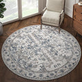 jinchan Lima Round Rug 6ft Vintage Machine Washable Area Rug Indoor Circle 6' Ultra-Thin Non-Slip Floral Print Carpet for Farmhouse Entryway Dining Room Living Room Bedroom Office (6'Round, Blue)