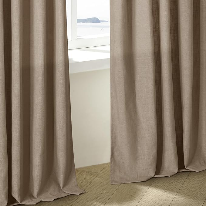 Farmhouse Tan Brown Linen Curtains 102 Inches Long for Living Room Pinch Pleated Drape with Hooks Rings for Track System Light Filtering 102 Inch Curtain for Bedroom Sliding Patio Door 2 Panels