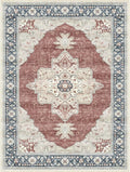 9X12 Washable Vintage Area Rug Boho Chic Medallion Distressed Design Non-Shedding Easy Care Ideal for High Traffic Areas in Living Room Bedroom Office Large Carpet (Brick/Beige, 9x12)