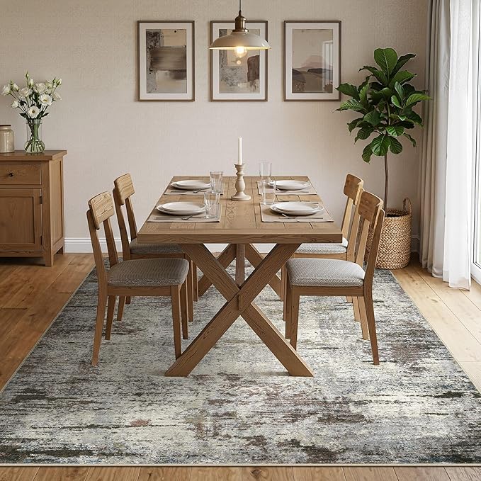 Area Rug Living Room Rugs - 5x7 Washable Large Soft Indoor Neutral Modern Abstract Low Pile Rug Carpet for Bedroom Dining Room Farmhouse Home Office - Brown Rust