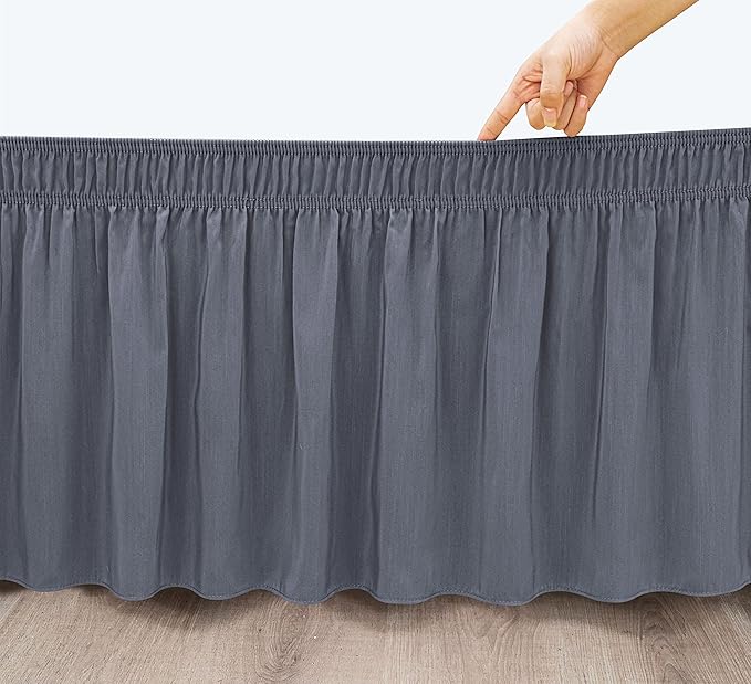 Biscaynebay Wrap Around Bed Skirts with Split Corners for King Beds 17" Drop, Dark Grey Elastic Dust Ruffles Adjustable Easy Fit Wrinkle & Fade Resistant Silky Luxurious Fabric Machine Washable