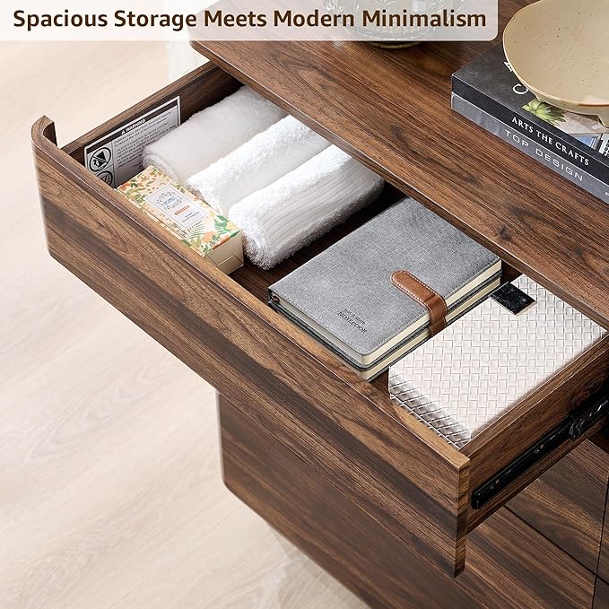 ACCOHOHO 8 Drawer Dresser for Bedroom, 52 Inch Wide Modern Chest of Drawers, Push-to-Open Wood Storgae Organizer with Large Drawers for Bedroom, Living Room, Hallway,Brown