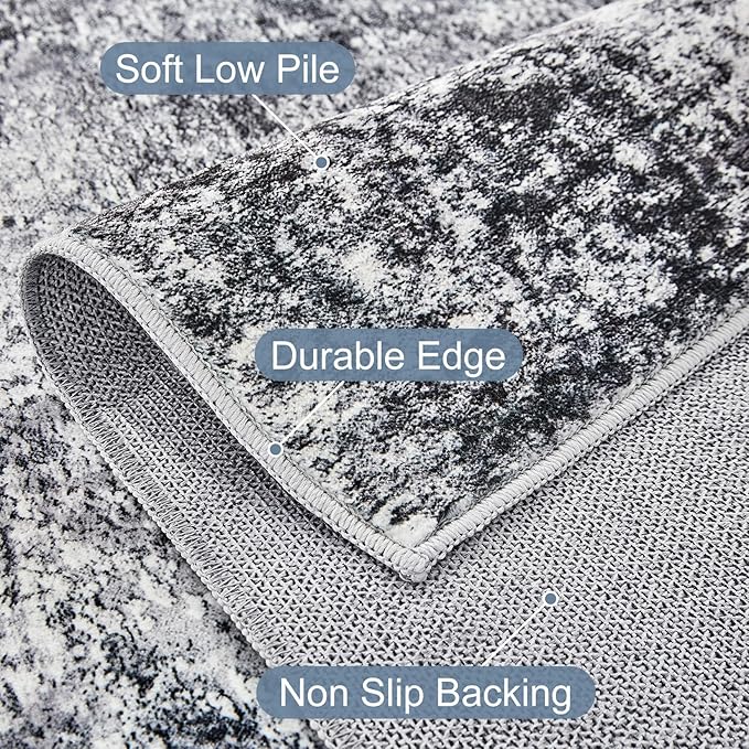 Square Area Rug Living Room Rugs - 5x5 Washable Large Soft Indoor Neutral Modern Abstract Low Pile Rug Carpet for Bedroom Dining Room Farmhouse Home Office - Grey