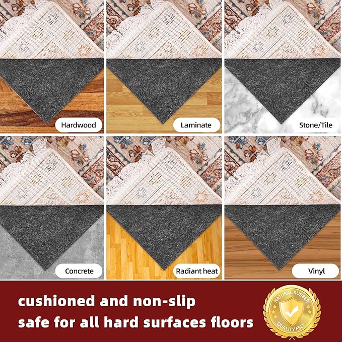 BAGAIL Felt and Natural Rubber Backing Rug Pads 1/8” Thick, 4 x 6 Ft Non Slip Rug Gripper Keep Rugs in Place, Under Area Rug Protective Cushioned Pads, Carpet Runners, Hardwood Floors Protection