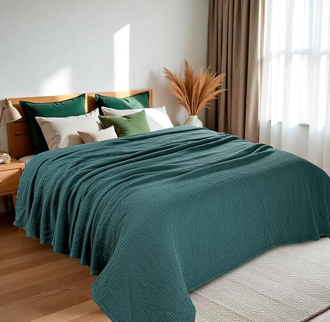 HILLFAIR 100% Cotton Blanket for Bed, Soft Lightweight & Breathable Summer Oversize Cotton Blankets, Premium Cozy Throw Layers for Bed, Couch and Sofa: Wedgewood (120"x120")