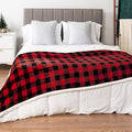 PAVILIA Buffalo Check Sherpa Blanket Throw Queen,Red Black Checkered Flannel Fleece Blanket,Christmas Plaid Warm Plush Microfiber Blanket for Couch Sofa,90x90 Inches