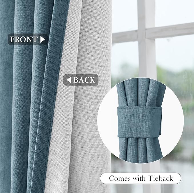 Macochico 52" Wx108 L 100% Blackout Curtains Extra Long Thermal Insulated Chenille Curtains for Living Room Bedroom Auditorium Home Theater Teal Blue Grommet Curtains with Tieback Classic 1 Panel