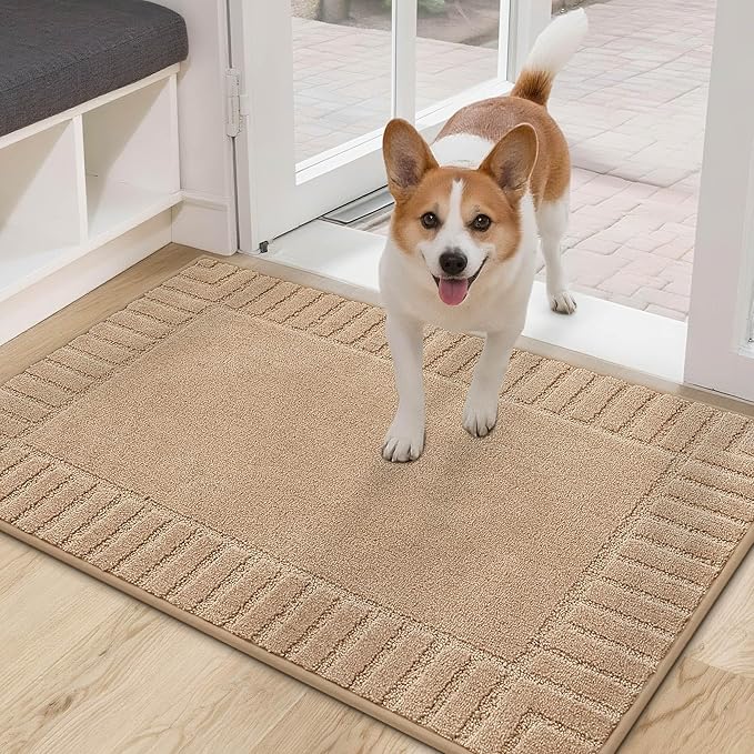 BEQHAUSE Door-Mat-Non-Slip Dirt Trapper Door Mats Low-Profile Front Door Mat Absorbent Floor Mats for Entryway Washable Mud Resistant Home Entrance Doormat,Taupe,24"x36"