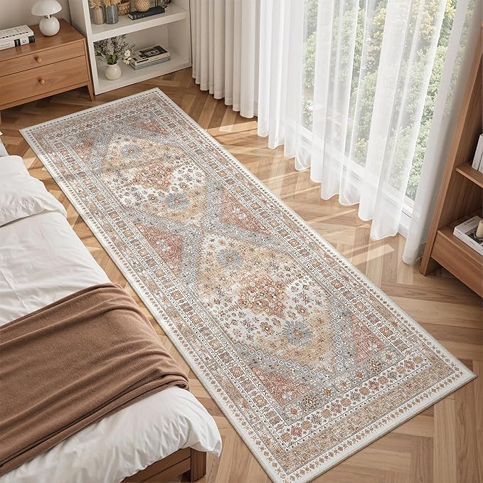 zesthome Runner Rug 2x5 - Stain Resistant Machine Washable Rug, Non Slip Vintage Hallway Runner Rugs, Low Pile Lightweight Runners for Kitchen, Entryway and Corridor