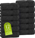 White Classic Black Washcloths Set for Body and Face Towel, Cotton Wash Cloths Bulk 12 Pack, Spa Fingertip Wash Clothes 12x12 Inch, Soft Absorbent Gym Towels