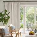 Pinch Pleated Blackout 102 Inch Curtains 70 Inch Wide Linen Dual Layer Soundproof Farmhouse Bedroom Window Curtains for Living Room Cream Natural Hooks Rings Back Tab 100% Black Out Drapes 1 Panel