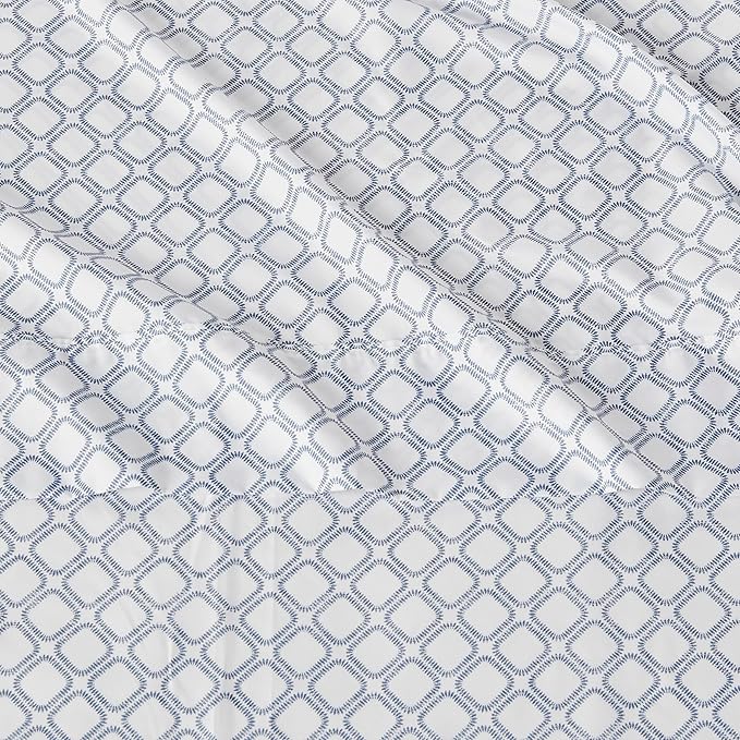 Amazon Basics Lightweight Super Soft Easy Care Wrinkle Free Microfiber 3 Piece Bed Sheet Set with 14-Inch Deep Pockets, Twin, Aqua Squre Grid, Grid, Kids, Men & Women Bedding