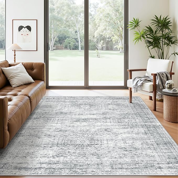6x9 Area Rug for Living Room Washable 6x9 Gray Rug Non-Slip Modern Rugs for Bedroom Dinning Room Ultra-Thin Indoor Grey Rug
