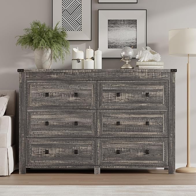 6-Drawer Dresser, Modern Wooden Storage Chest of Drawers, Dresser TV Stand, Wood Drawer Organizer with Metal Handles for Bedroom, Living Room, Hallway