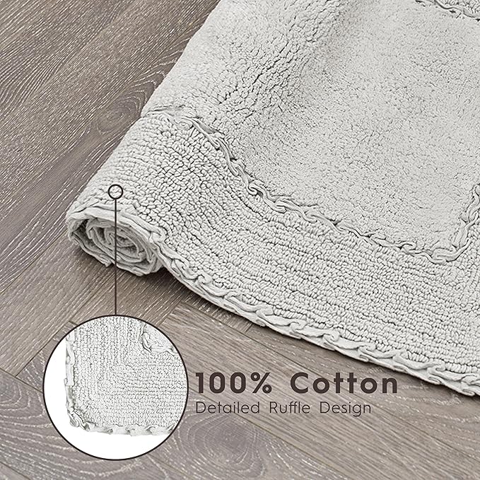 Laura Ashley Ruffle Border 100% Cotton Bath Rug, Light Grey, 17"x 24"