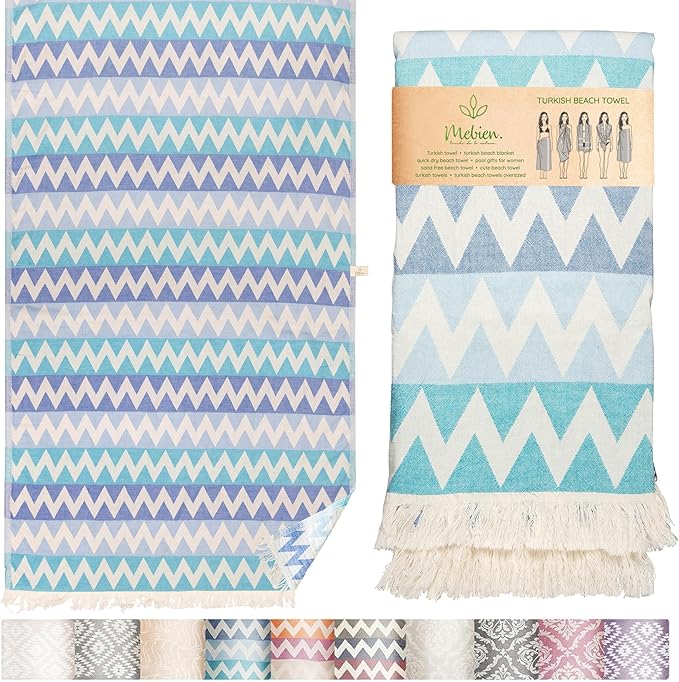 Premium Turkish Beach Towel – 100% Cotton, Quick Dry, Sand Free, Oversized Beach Towel 35”x 67” – Ideal for Travel, Pool, and Beach, – Zig Zag Blue