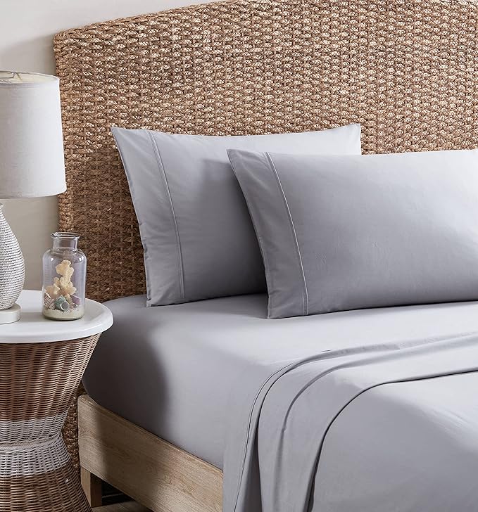 Tommy Bahama - Queen Sheets, Organic Cotton Bedding Set, Softens with Each Wash (TB T200 Grey, Queen)