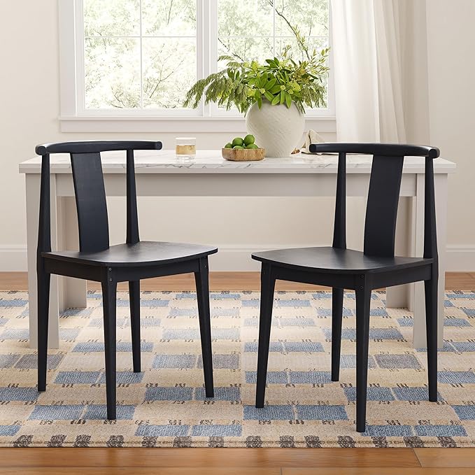 Wood Dining Room Chairs Set of 2, Mid Century Modern Kitchen Chairs Wishbone Chair with Curved Back Armless Accent Chair for Living Room Restaurant, Black
