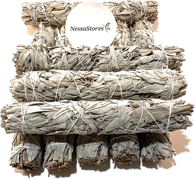 NessaStores 1 pc California White Sage Extra Large Smudge Stick, 9-Inch Hand Tied, All Natural, Ethically Sourced for Home Cleansing, Stress Relief, & Clearing Negative Energy JC-139