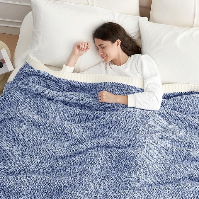 Snuggle Sac Royal Blue Twin Size Reversible Super Soft Blanket for Bed and Sofa, Heather Blue, 60x80 inches