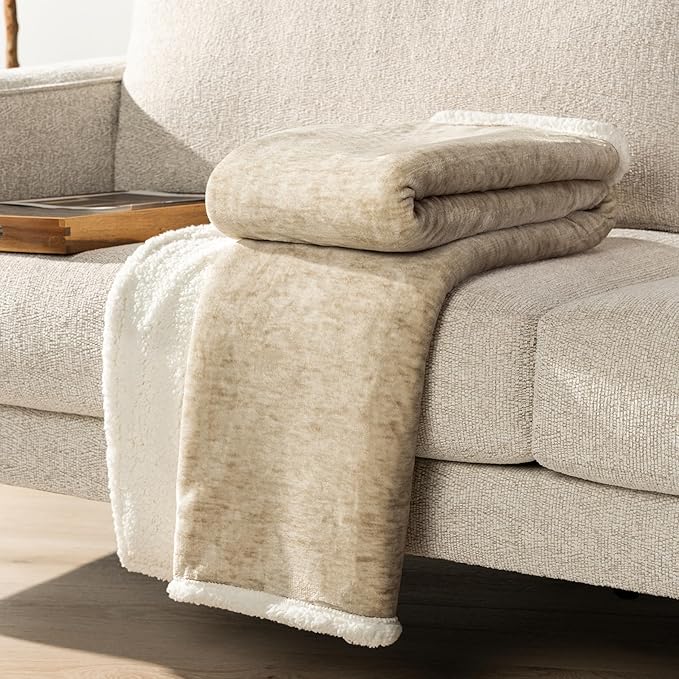 PAVILIA Melange Cream Sherpa Blanket Throw for Couch, Warm Soft Cozy Reversible Blanket Sofa Bed, Thick Plush Large Fleece Car Blanket, Decorative Home Room Decor Gifts Men Women, 50x60 Ivory Beige