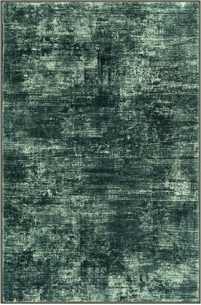 IOHOUZE Abstract Area Rugs 8x10 Ft Washable Large Rugs for Living Room, Non Slip Dining Room Rug, Printed Faux Wool Rugs for Bedroom, Floor Carpet for Office Nursery Playroom, Dark Green