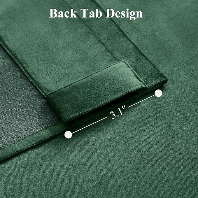 Velvet Curtains 108 Inches Long for Bedroom, Luxury Room Darkening Thermal Insulated Blackout Curtains Luxury Window Drapes for Living Room, Back Tab Rod Pocket, Dark Green, W52 x L108, 2 Panels