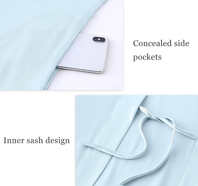 PRODESIGN Satin Kimono Robe Long Silky Bathrobe with Ostrich Feather Trim Sleepwear Wedding Bridesmaid Dressing Gown