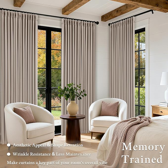 Burlywood Birch 94 Inch Long Blackout Curtains Thick Linen Pinch Pleated Curtains 2 Panels for Bedroom Living Room Darkening Light Blocking Energy Saving Pinch Pleat Back Tab 94 Inch Window Drapes