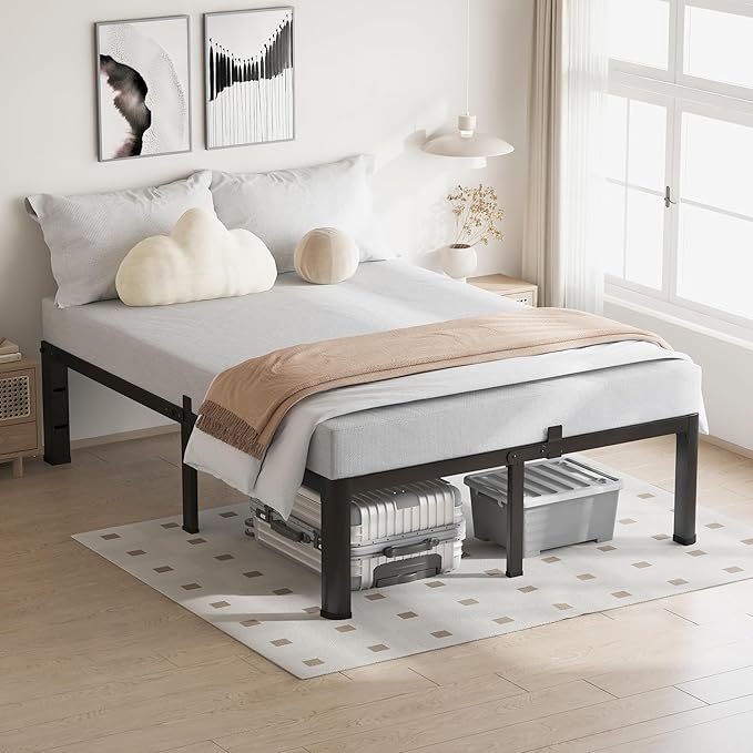 12 Inch Queen Bed Frame, 3500Lbs Heavy Duty Metal Platform with Round Corner Legs Mattress Slide Stopper, Steel Slat Support No Box Spring Needed, Noise Free, Non-Slip, Easy Assembly