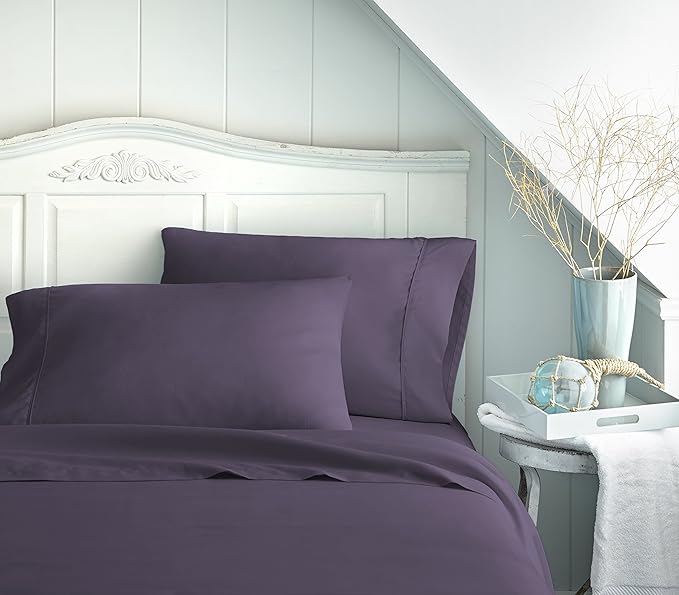 Linen Market Brushed Microfiber Queen Sheet Set 4 Piece – Oeko-TEX Certified Ultra Soft & Wrinkle-Free - 16" Deep Pocket Sheets - Easy Care Queen Size - Purple