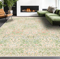 Vintage Washable Beige Green 10x12 Rug for Living Room - Extra Large Area Rug for Dining Room Under Table, Soft Low Pile Carpet for Bedroom - Botanical Forest Floral Design