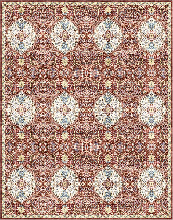 Gertmenian Indoor Bohemian Area Rug - 9x13 Extra Large, Non-Shedding, Ideal for High Traffic in Living Room, Bedroom, Entryway - Moroccan, Red, 26842