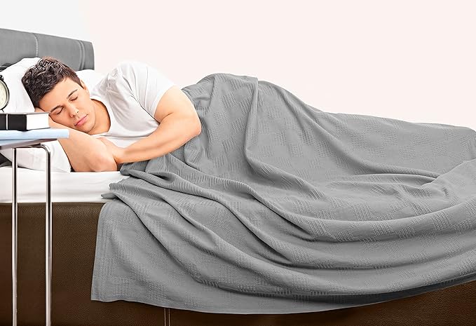 Utopia Bedding Cool Grey 100% Cotton Blanket [Queen Size - 90x90 Inch] 350GSM Lightweight, Soft and Breathable Thermal Blanket for All Seasons
