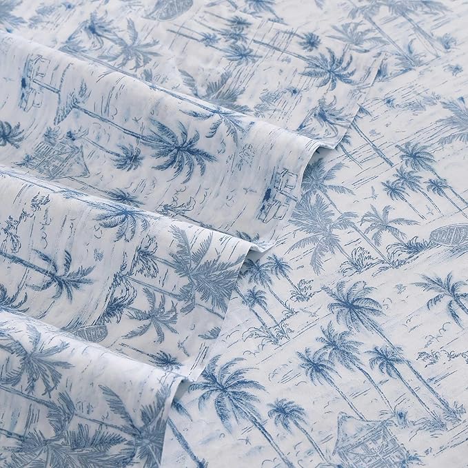 Tommy Bahama - King Sheets, Super Soft Cotton Percale Bedding Set with Matching Pillowcases, Crisp & Cool, Coastal Room Essentials (Surfside Blue, King)