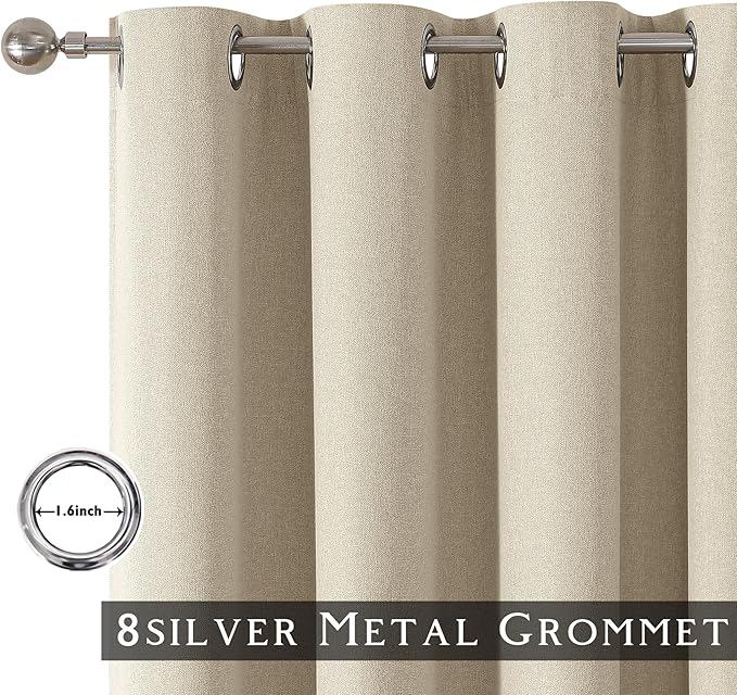 ChrisDowa 100% Blackout Natural Solid Solid Curtains 45 Inches Long 2 Panels for Bedroom Living Room,Farmhouse Room Darkening Thermal Insulated Soundproof Grommet Top Window Treatment Drapes,52x45