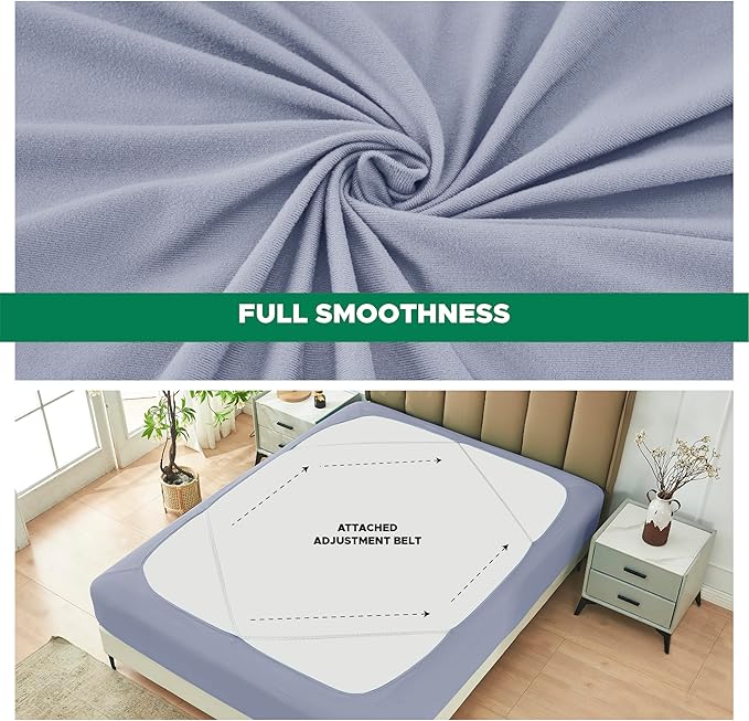 Biscaynebay Decorative Box Spring Cover Full & Full XL Size, Silver Grey Luxurious Jersey Knitting Stretchy Wrap Around 4 Sides Bed Skirt for Home/Hotels, Easy Fit Wrinkle & Fade Free Machine Washable