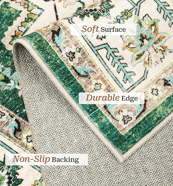zesthome 6x9 Area Rugs, Machine Washable Rugs for Living Room, Bedroom,Stain Resistant Vintage Large Area Rug,Non-Slip Medallion Pattern Home Decor Rugs (Green,6'x9')