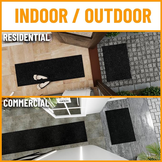 Ottomanson 3'11" x 19' Hallway Runner with Scraper Pile - Extra Durable Non-Slip Rug Mat for Indoor & Outdoor Use - Ideal for Kitchen, Entryway & Garage - High-Traffic Carpet, Black