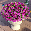 Artificial Flowers for Outdoors Faux Outside Plants Spring Summer Decorations 16 Bundles UV Resistant Silk Daisy Fake Eucalyptus Realistic Used for Yard,Porch,Patio,Window Box,Planter Decor