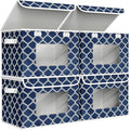 Univivi Fabric Foldable Storage Boxes [4-Pack] Large Collapsible Stackable Storage Bins with Lids, Closet Organizers and Storage Cube Basket for Home, Office, Bedroom (Blue Lantern, 17”x 12” x 12”)