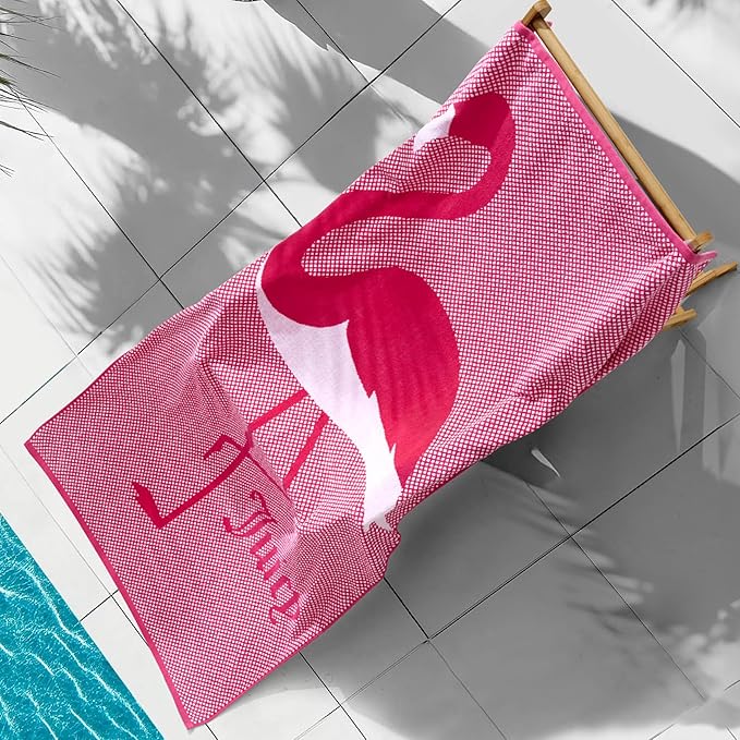 Juicy Couture Pink Flamingo 36" x 72" 100% Cotton Oversized Beach Towel - Soft, Absorbent, and Quick-Drying, Perfect for Beach, Pool, or Travel