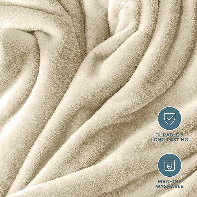 Bare Home Fleece Blanket - Kid Size - Ultra-Soft Lightweight for Bed, Sofa, and Couch - Luxury Microplush - Cozy Warm Blanket (Kid, Oyster)