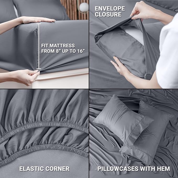 Utopia Bedding Queen Bed Sheets Set - Pack of 10 Sheet Sets - Perfect for Spa, Hotel, & Guest Bedroom - Brushed Microfiber - Shrinkage and Fade Resistant - Easy Care (Grey)