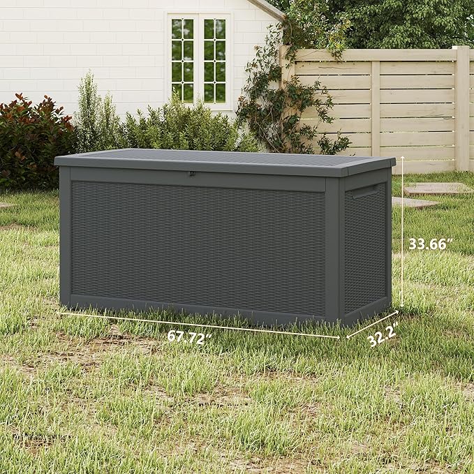 200 Gallon Outdoor Storage Box Waterproof, Resin Deck Boxes with Lockable Lid & UV-Resistant for Patio, Pool, Garden Furniture Cushions & Accessories, Black