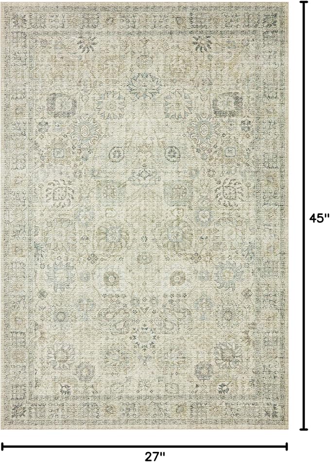 Loloi Skye Collection 2'-3" x 3'-9" Accent Rug in Natural / Sage - Soft Thick Area Rug, Vintage Inspired Distressed Area Rug, Non-Shedding Rug for Living Room, Bedroom, Dining Area