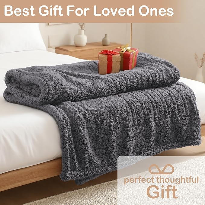 Electric Heated Blanket 6 Heating Settings & 3H Auto Off Throw 50×60 Cozy Double Sided Plush Sherpa Ultra-Soft Warm Thick, Machine Washable, Fast Quick Heating, Home Office Dark Gray