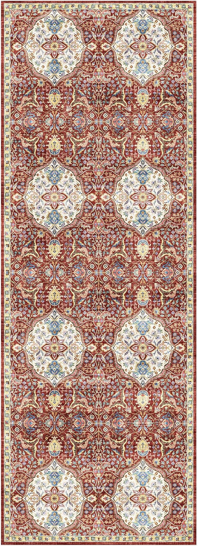 Gertmenian Indoor Bohemian Runner - 2x6 Runner, Non-Shedding, Ideal for High Traffic in Living Room, Kitchen, Entryway - Moroccan, Red, 26843