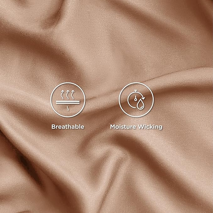 Bedsure Cooling Sheets Twin, Rayon Derived from Bamboo, Breathable & Soft Twin Sheets Set, Deep Pocket Up to 16 Inches, Hotel Luxury Silky Bedding for Hot Sleepers, Khaki