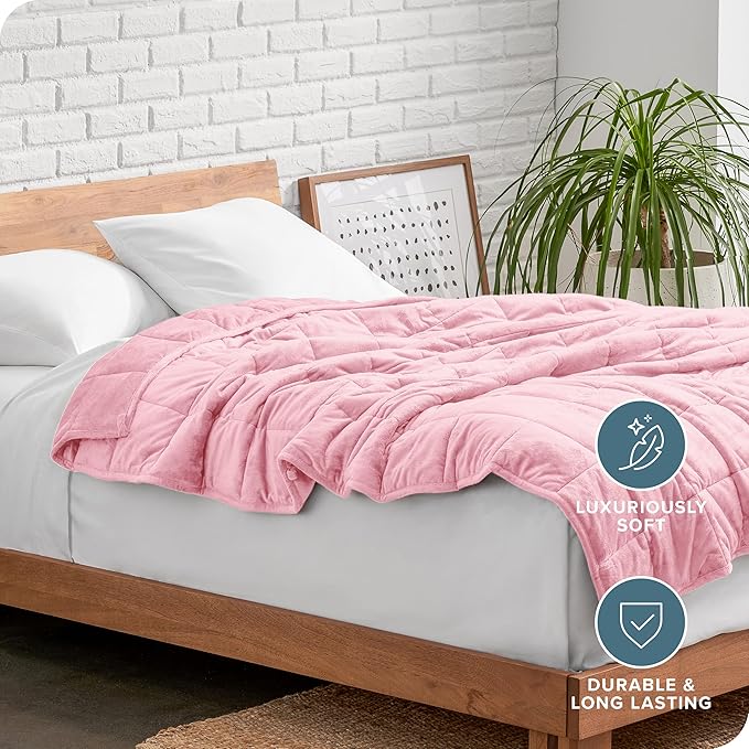 Bare Home Weighted Blanket Twin or Full Size 10lb (40" x 60") for Adults - Minky Fleece - Premium Heavy Blanket Nontoxic Glass Beads (Light Pink, 40"x60")